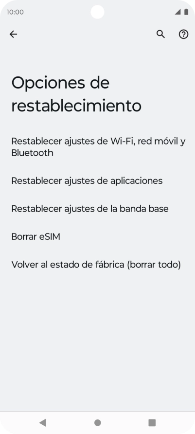 Pulsa Volver al estado de fábrica (borrar todo).