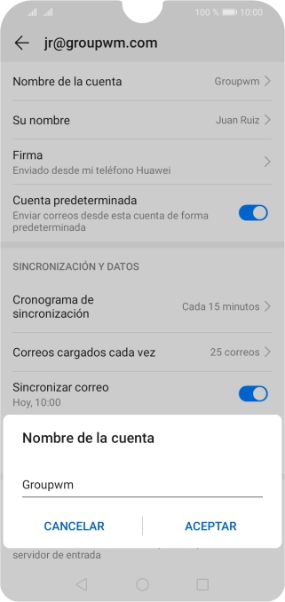Introduce el nombre de la cuenta y pulsa ACEPTAR.