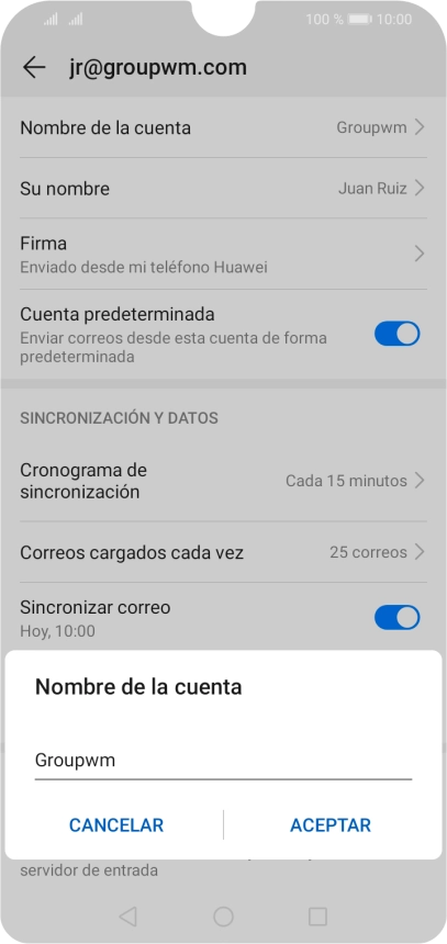 Introduce el nombre de la cuenta y pulsa ACEPTAR.