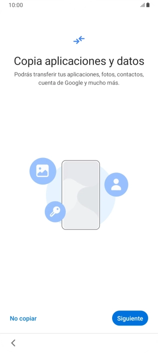 Puedes transferir el contenido de otro teléfono cuando activas tu teléfono por primera vez y cuando lo has restablecido. Cuando aparezca en la pantalla del teléfono esta imagen, ya está listo para la transmisión del contenido del otro teléfono.
