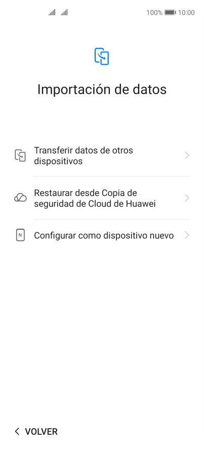 Puedes transferir el contenido de otro teléfono cuando activas tu teléfono por primera vez y cuando lo has restablecido. Cuando aparezca en la pantalla del teléfono esta imagen, ya está listo para la transmisión del contenido del otro teléfono.