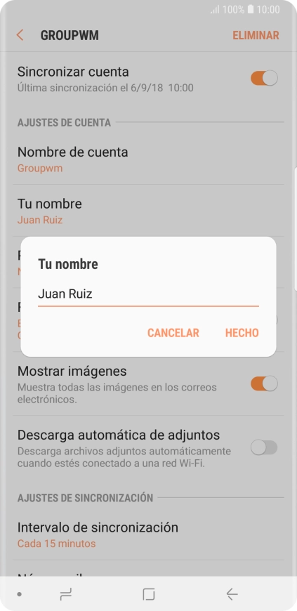 Introduce el nombre deseado y pulsa HECHO.