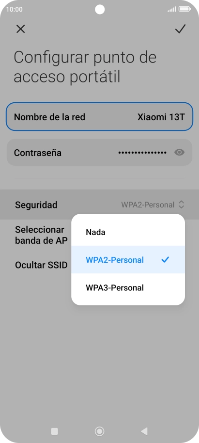 Pulsa WPA3-Personal para proteger la conexión wifi con una contraseña.