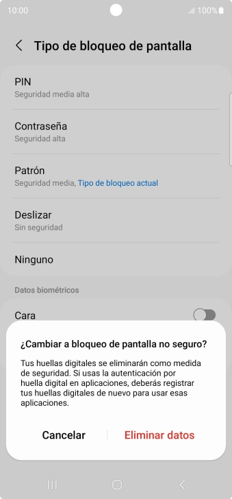 Pulsa Eliminar datos.