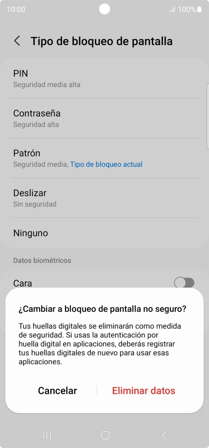 Pulsa Eliminar datos.