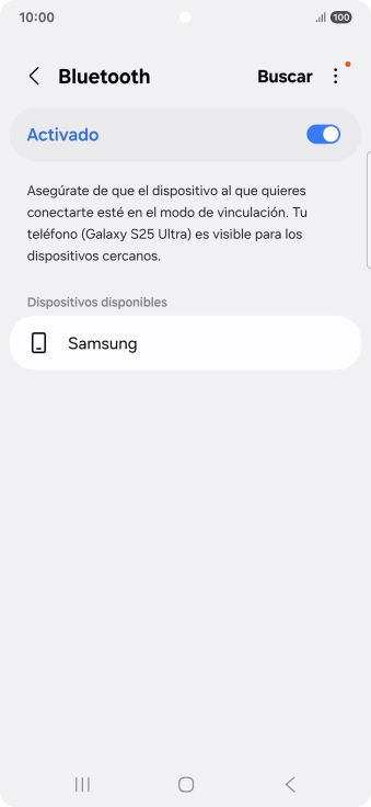 Pulsa el dispositivo Bluetooth deseado y sigue las indicaciones de la pantalla para vincular el dispositivo al teléfono.