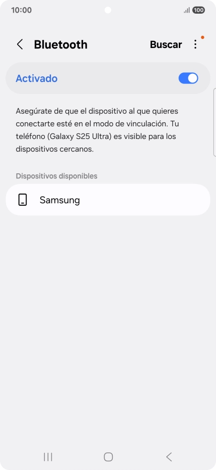 Pulsa el dispositivo Bluetooth deseado y sigue las indicaciones de la pantalla para vincular el dispositivo al teléfono.