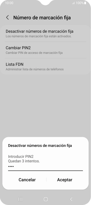 Introduce el código PIN2 y pulsa Aceptar.