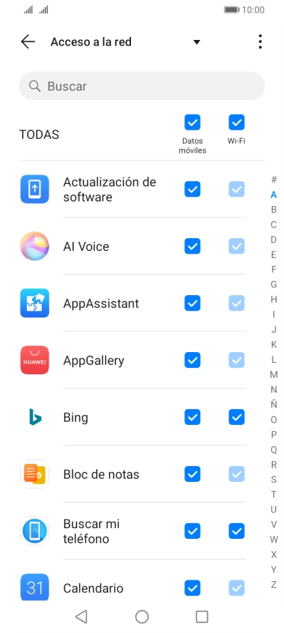 Pulsa en el campo junto al nombre de la aplicación bajo la columna de 