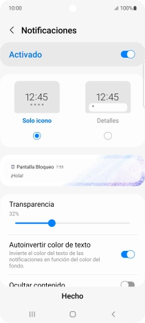 Pulsa los ajustes deseados para activarlos o desactivarlos.
