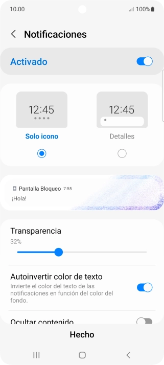 Pulsa los ajustes deseados para activarlos o desactivarlos.