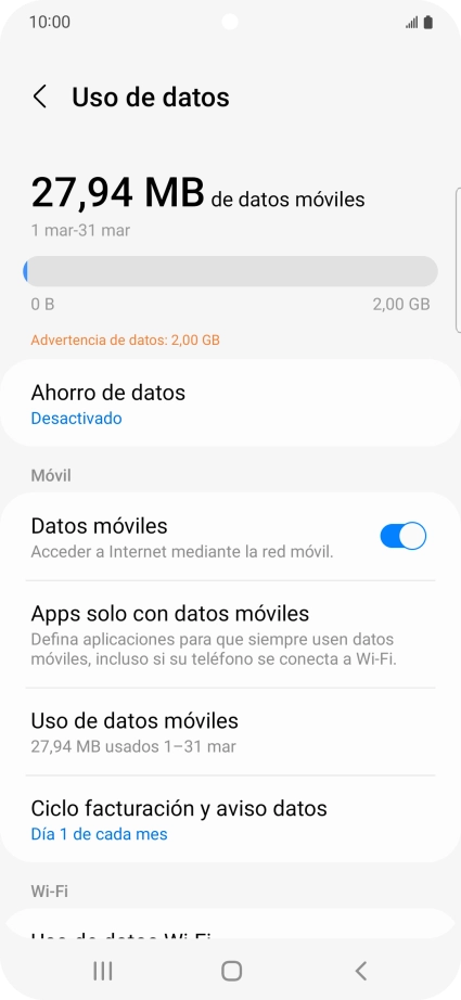 El consumo total de datos se visualiza ahora en la pantalla.
