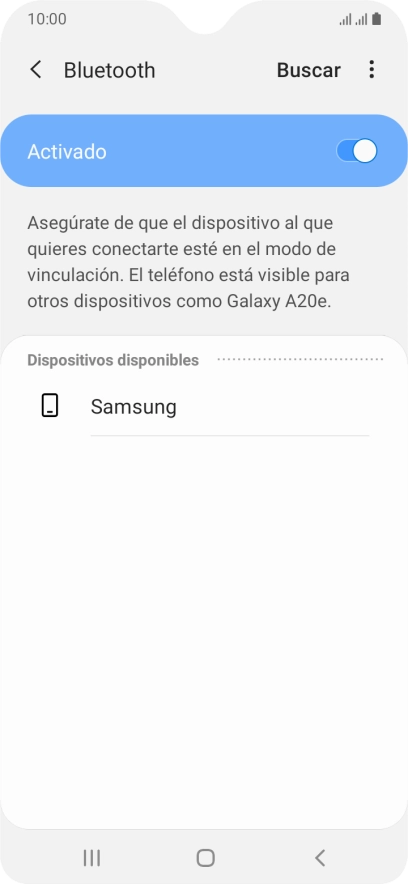 Pulsa el dispositivo Bluetooth deseado y sigue las indicaciones de la pantalla para vincular el dispositivo al teléfono.