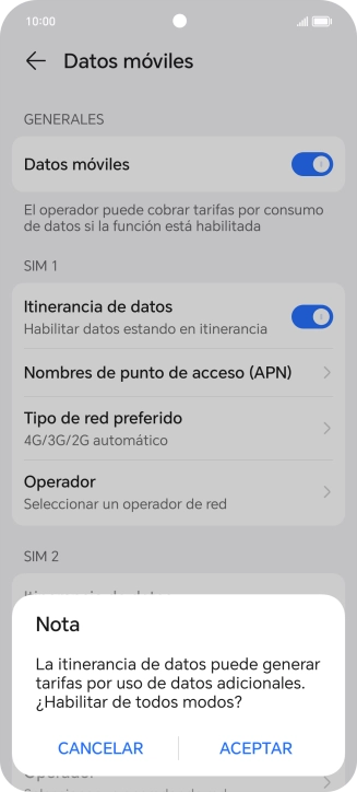 Si activas la función, pulsa ACEPTAR.
