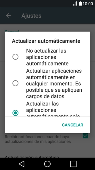 Pulsa No actualizar las aplicaciones automáticamente para desactivar la función.