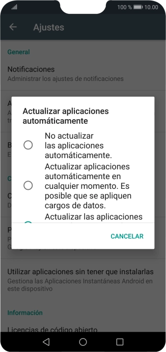 Para desactivar la actualización automática de apps, pulsa No actualizar las aplicaciones automáticamente.
