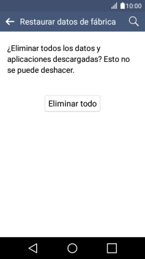 Pulsa Eliminar todo. Espera unos instantes mientras el teléfono restablece la configuración predeterminada. 
Sigue las indicaciones de la pantalla para configurar el teléfono y dejarlo listo para su uso.
