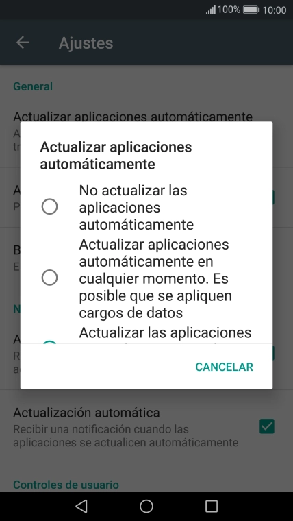 Pulsa No actualizar las aplicaciones automáticamente para desactivar la función.