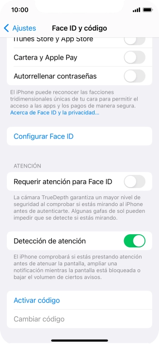 Pulsa Activar código e introduce un código de seguridad de libre elección dos veces seguidas.