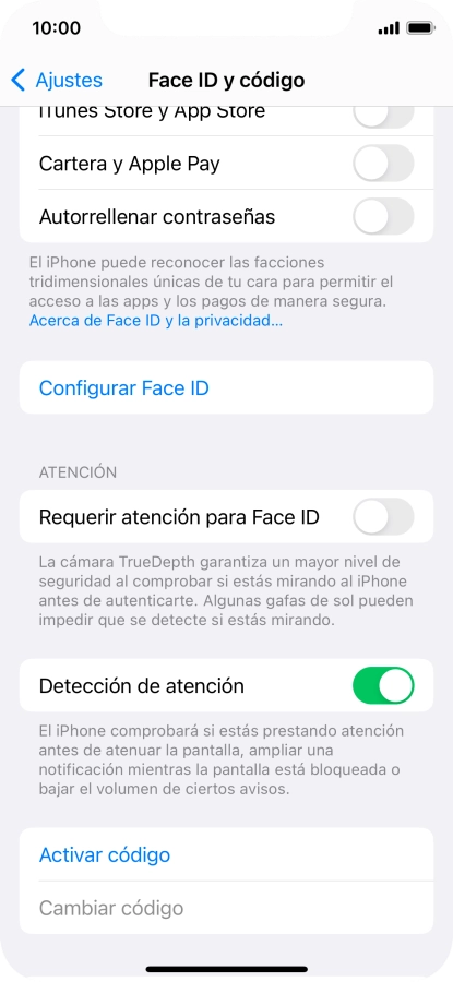 Pulsa Activar código e introduce un código de seguridad de libre elección dos veces seguidas.
