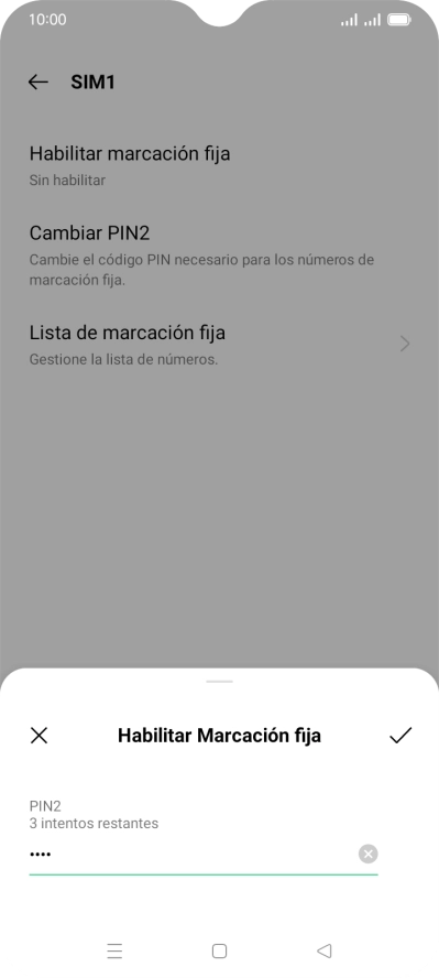 Introduce el código PIN2 y pulsa el icono de aceptar.