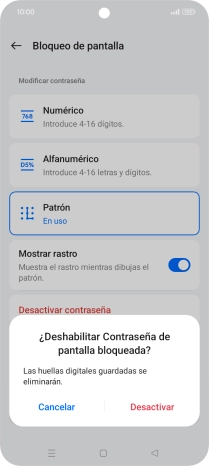 Pulsa Desactivar e introduce el código de seguridad extra que has creado anteriormente.