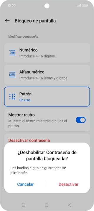 Pulsa Desactivar e introduce el código de seguridad extra que has creado anteriormente.