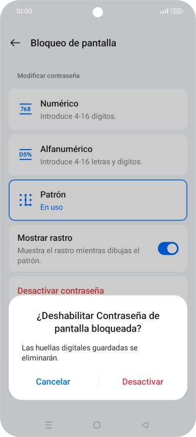 Pulsa Desactivar e introduce el código de seguridad extra que has creado anteriormente.