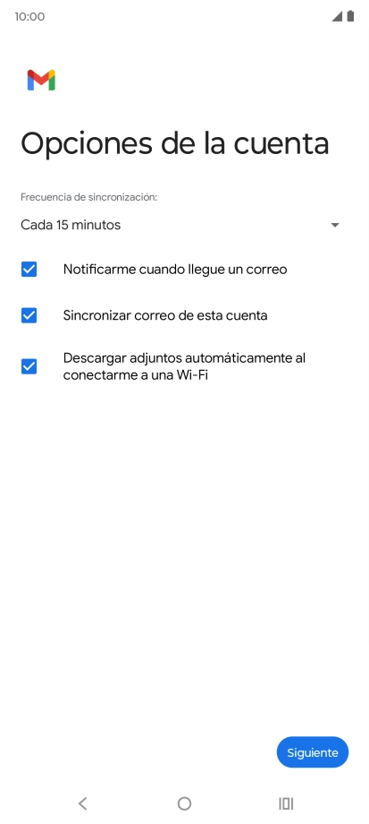 Si aparece en la pantalla esta imagen, tu cuenta de correo electrónico ha sido reconocida y configurada automáticamente. Sigue las indicaciones de la pantalla para introducir más información y terminar la configuración.
