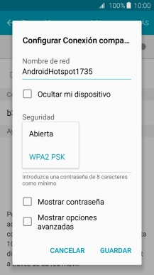 Pulsa WPA2 PSK para proteger la conexión wifi con una contraseña.