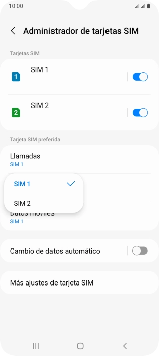 Pulsa la tarjeta SIM deseada.