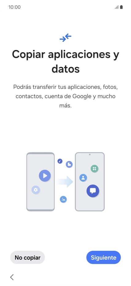 Puedes transferir el contenido de otro teléfono cuando activas tu teléfono por primera vez y cuando lo has restablecido. Cuando aparezca en la pantalla del teléfono esta imagen, ya está listo para la transmisión del contenido del otro teléfono.
