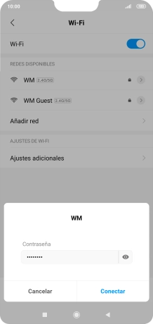 Introduce la contraseña de la red wifi y pulsa Conectar.