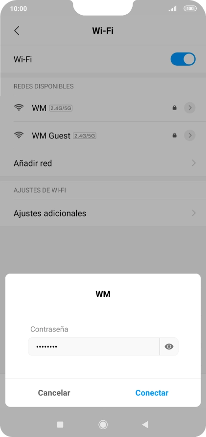 Introduce la contraseña de la red wifi y pulsa Conectar.