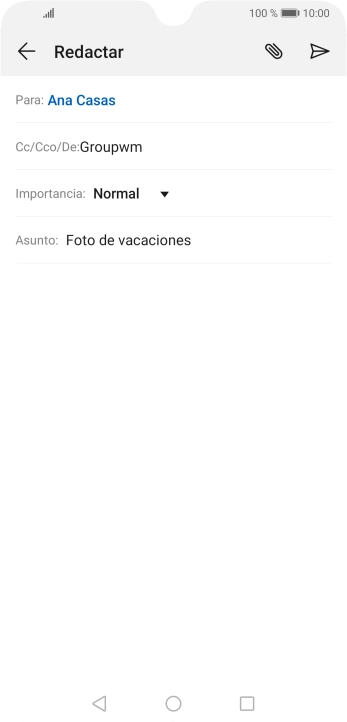 Pulsa en el campo de escritura  y escribe el texto del correo electrónico.