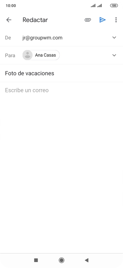 Pulsa en el campo de escritura  y escribe el texto del correo electrónico.