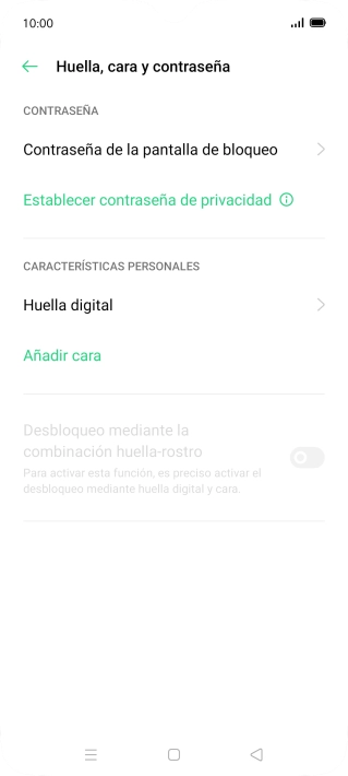 Pulsa Huella digital e introduce el código de seguridad extra que has creado anteriormente.