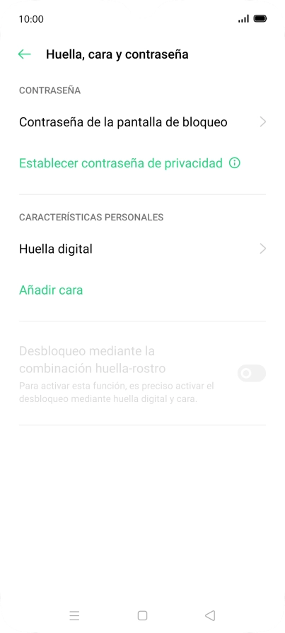 Pulsa Huella digital e introduce el código de seguridad extra que has creado anteriormente.