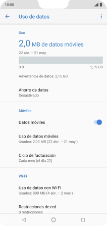El consumo total de datos se visualiza ahora en la pantalla.