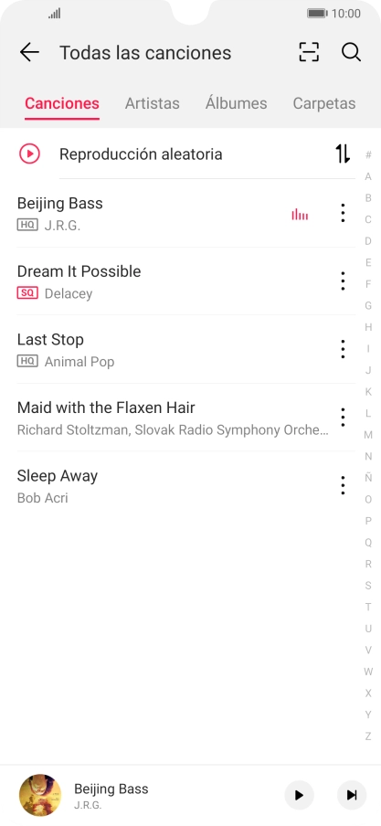 Pulsa una categoría y desplázate al archivo de música deseado.