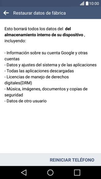 Pulsa REINICIAR TELÉFONO.