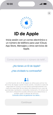 Si no tienes un ID de Apple, pulsa ¿No tienes un ID de Apple? y sigue las indicaciones de la pantalla para ver cómo crear un ID de Apple.