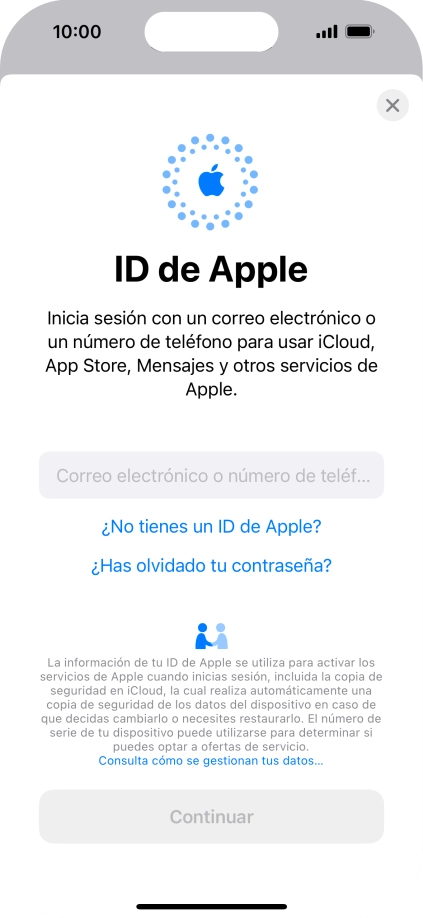 Si no tienes un ID de Apple, pulsa ¿No tienes un ID de Apple? y sigue las indicaciones de la pantalla para ver cómo crear un ID de Apple.