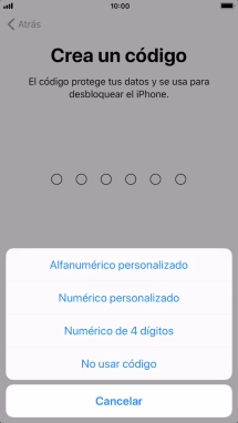 Sigue las indicaciones de la pantalla para activar el uso del código de seguridad o pulsa No usar código.