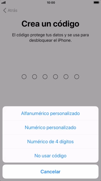 Sigue las indicaciones de la pantalla para activar el uso del código de seguridad o pulsa No usar código.