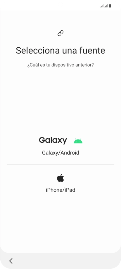 Pulsa el ajuste deseado y sigue las instrucciones de la pantalla para transferir el contenido del otro teléfono.