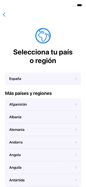 Pulsa el país o el área deseados.
