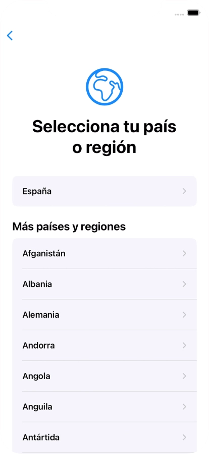Pulsa el país o el área deseados.
