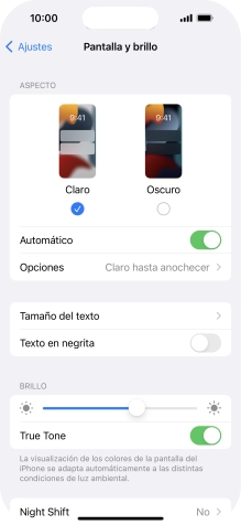 Si activas la función, pulsa Opciones y sigue las indicaciones de la pantalla para seleccionar el período de tiempo que debe durar el Modo Oscuro.
