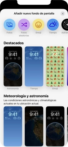 Pulsa una categoría y sigue las indicaciones de la pantalla para seleccionar la imagen de fondo deseada.